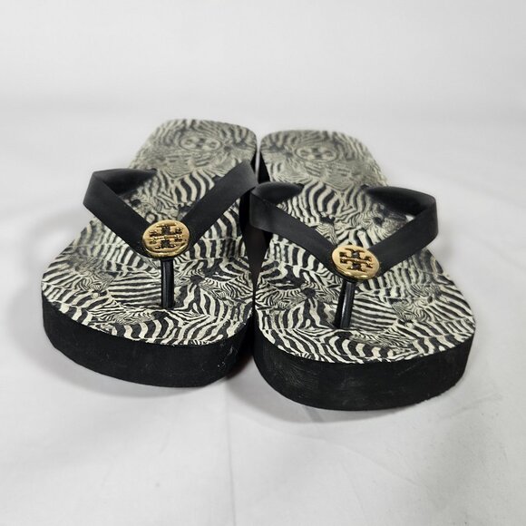Tory Burch Zebra Print Platform Flip Flops Black Cream Women's Size 7.5-8? - Picture 4 of 11